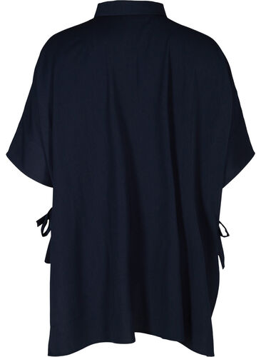 Skjortblus med 3/4-ärmar och snören på sidan, Medieval Blue, Packshot image number 1