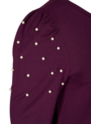 Blus med långa ärmar och dekorativa pärlor, Purple Melange, Packshot image number 3