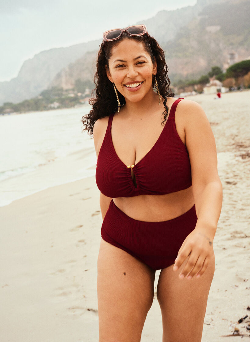 Strukturerad bikinitopp med gulddetalj, R&ouml;d, Image image number 0