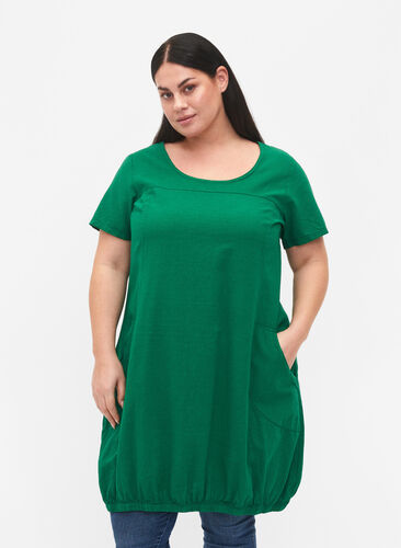 Kortärmad klänning i bomull, Verdant Green, Model image number 0