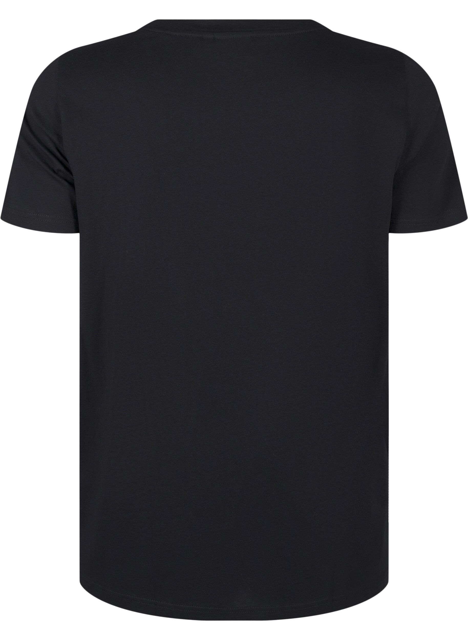 Zizzi T-shirt i bomull med strasstenar, Black, Packshot image number 1