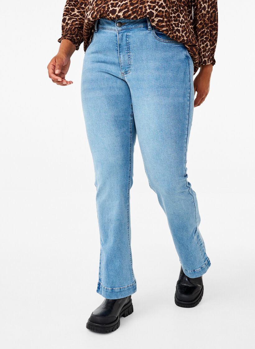 Bootcutjeans med slits, Blue Denim, Model image number 2
