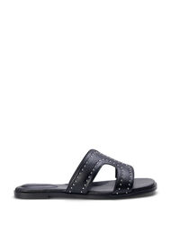 Platta slip on-sandaler med bred passform och nitar, Black, Packshot