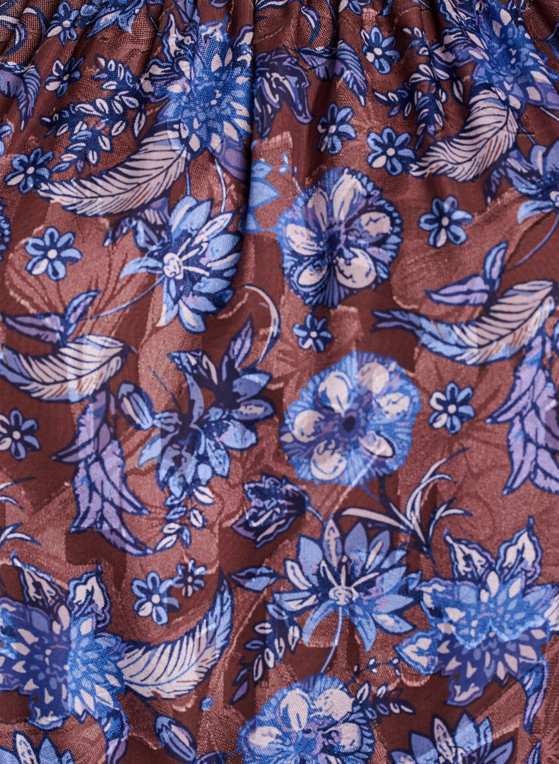 ZizziBlommig blus med volang&auml;rmar, Brun, Packshot image number 2
