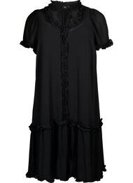 A-linjeformad chiffongklänning med volangdetaljer, Black