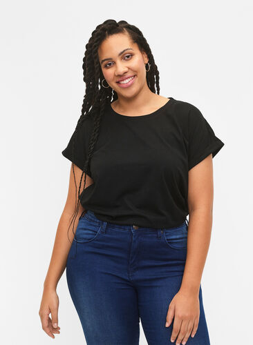Kortärmad t-shirt i bomullsmix, Black, Model image number 0