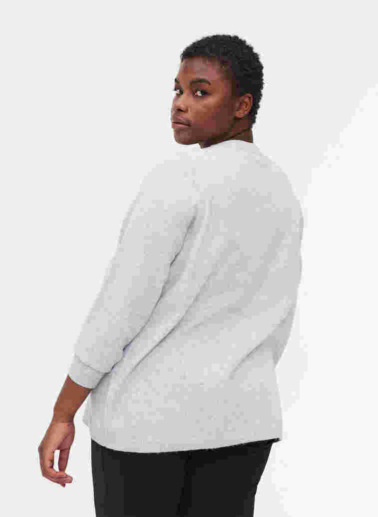 Kort, melerad stickad cardigan med knappar, Light Grey Melange, Model image number 1