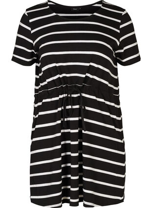 Kortärmad klänning, Black w. white stripes , Packshot image number 0