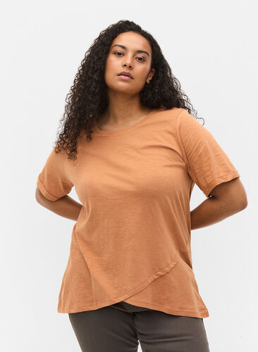 Kortärmad t-shirt i bomull, Pecan Brown, Model image number 0