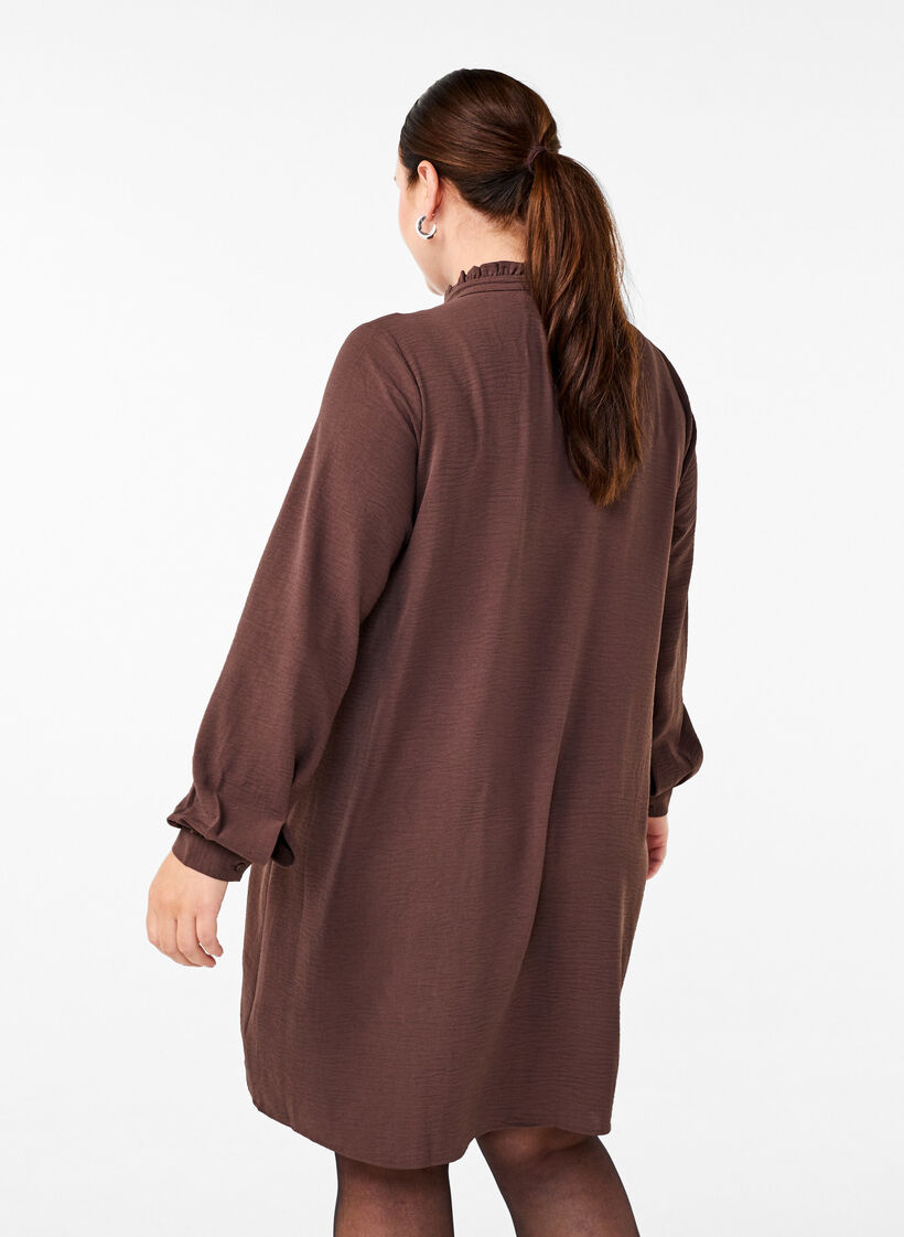 Långärmad klänning med volangdetalj, Chocolate Martini, Model image number 1