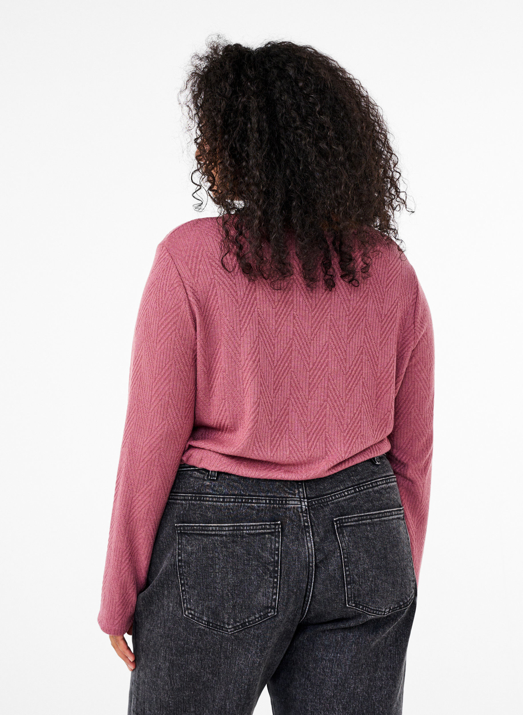 Zizzi M&ouml;nstrad blus med l&aring;nga &auml;rmar, Brun, Model image number 2