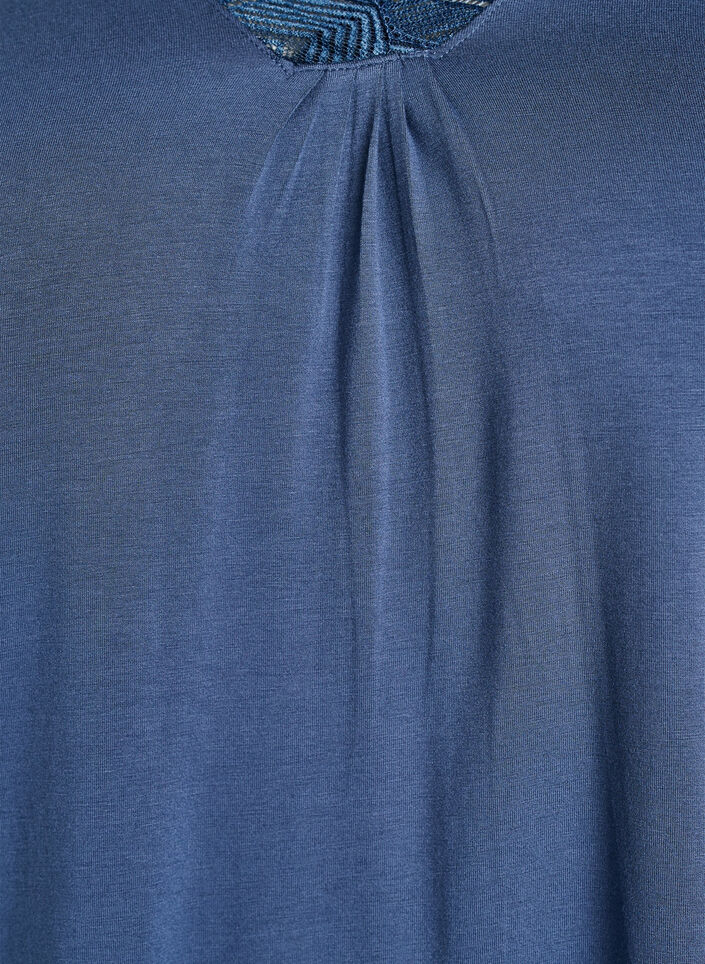 Pyjamastopp i viskos med spetsdetaljer och 3/4-&auml;rm, Bl&aring;, Packshot image number 2