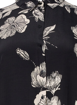 Blommig skjortklänning i viskos, Black White AOP, Packshot image number 2