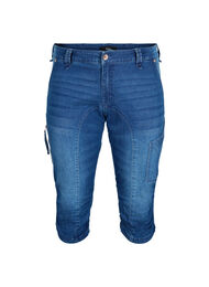 Caprijeans med smal passform och fickor, Bl&aring;