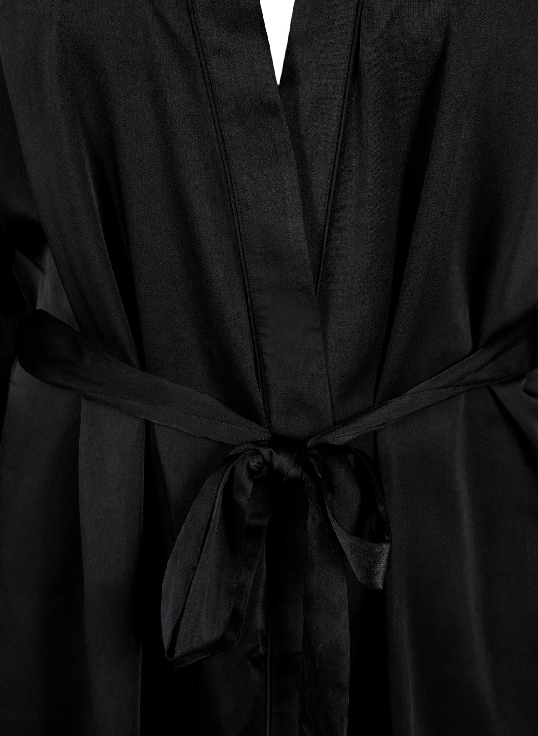 Zizzi Kimono i satin med sk&auml;rp, Black, Packshot image number 2