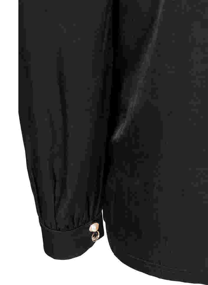 Långärmad topp med rynkad detalj och dekorativa knappar, Black, Packshot image number 3