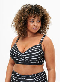Bikinibehå med tryck och bygel, Black White Stripe, Model