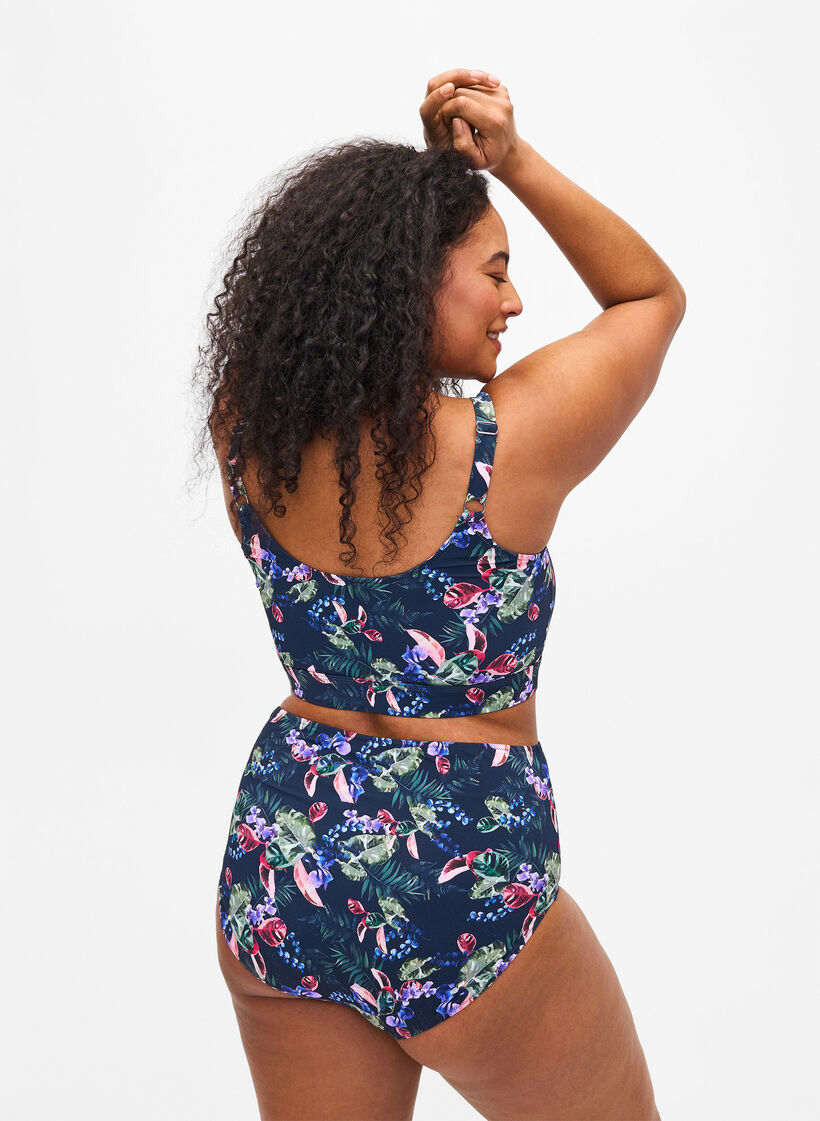 Bikinitrosor med hög midja och tryck, Blå, Model image number 1