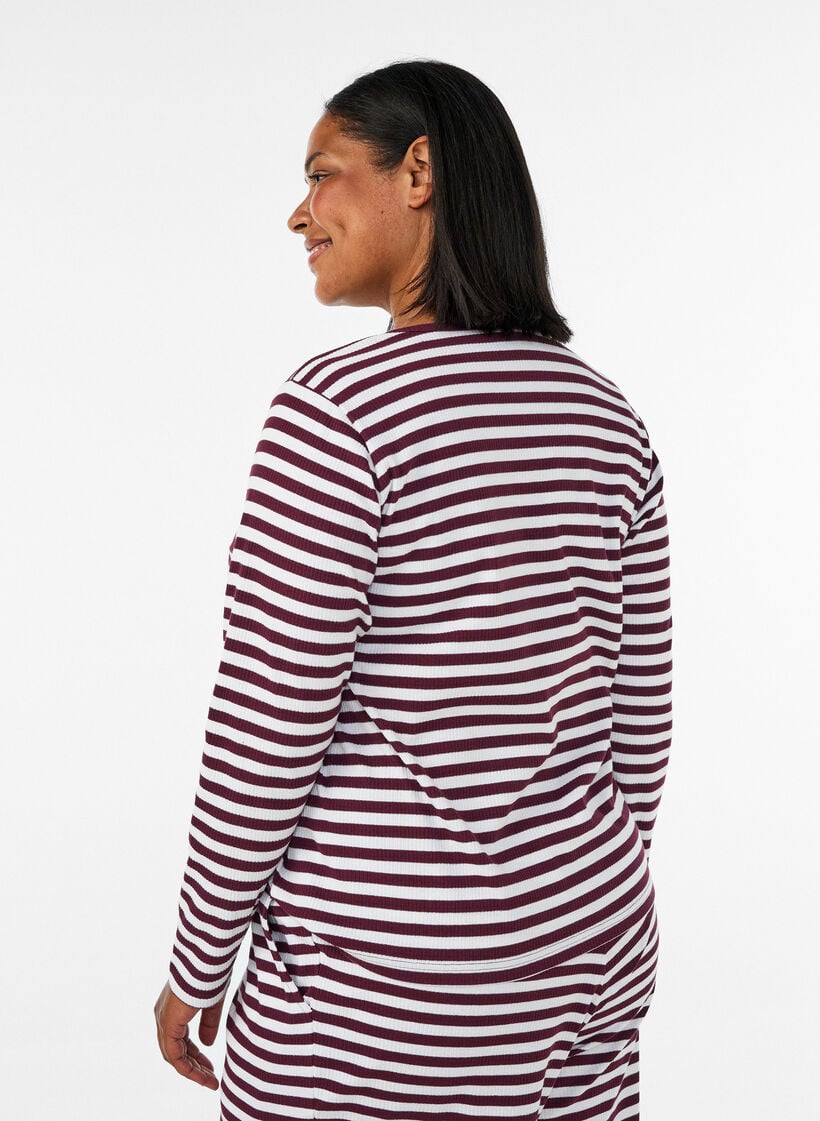 L&aring;ng&auml;rmad natt-topp i ribbad trik&aring; med r&auml;nder, R&ouml;d, Model image number 2
