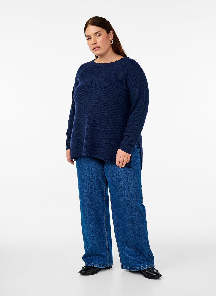 Stickad blus med rund halsringning, Naval Academy Mel., Model image number 2