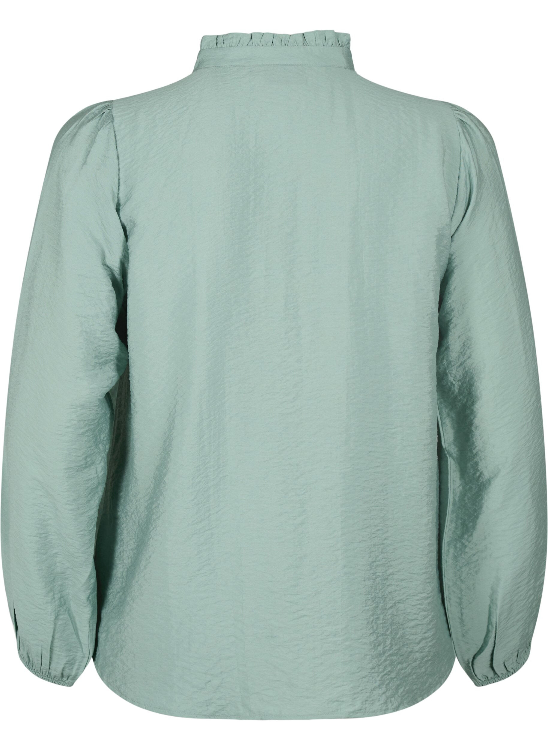 Zizzi Skjortblus i viskos med volangkrage, Chinois Green, Packshot image number 1
