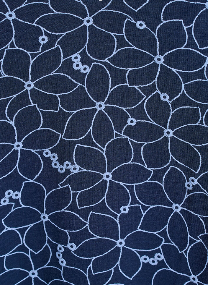 Tunika med broderat blommönster och 3/4-ärmar, Blå, Packshot image number 2