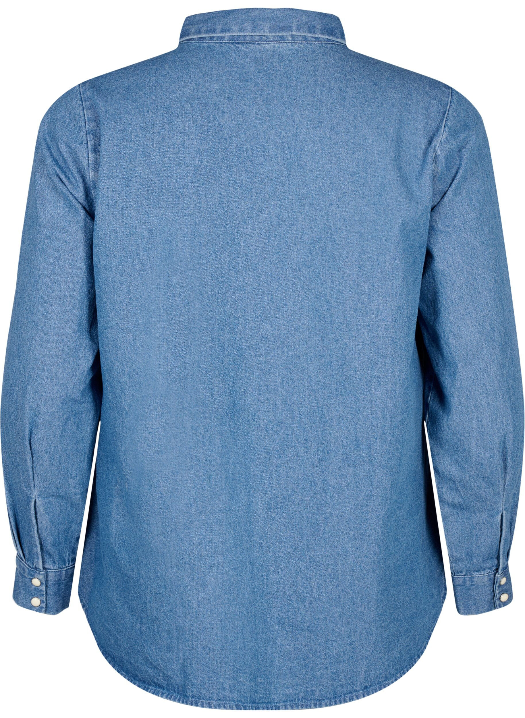 ZizziL&aring;ng&auml;rmad jeansskjorta med br&ouml;stficka, Light Blue Denim, Packshot image number 1