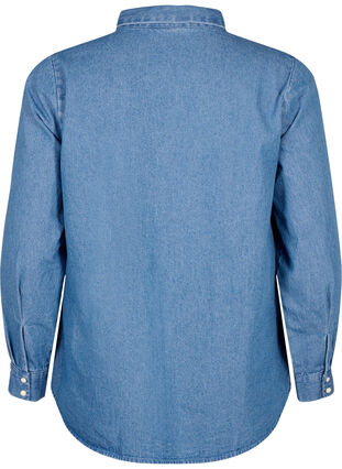 Blommig denimskjorta med bröstficka, Light Blue Denim, Packshot image number 1