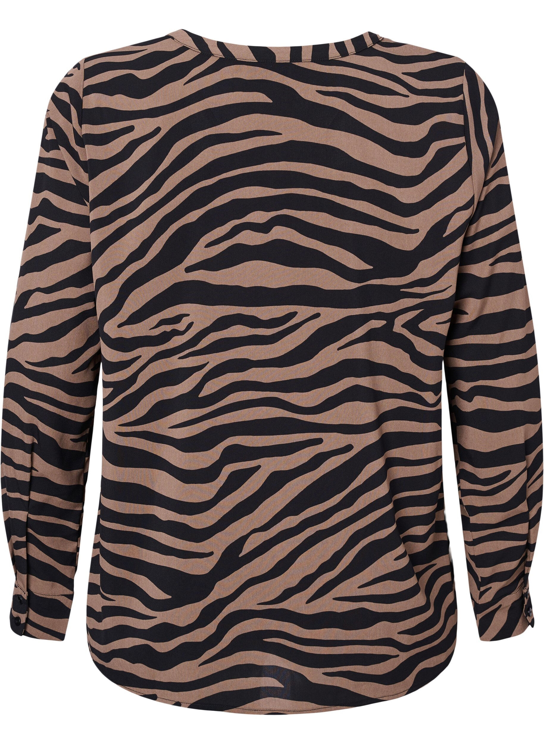 Zizzi V-ringad skjorta med zebram&ouml;nster, Black/Brown Zebra, Packshot image number 1