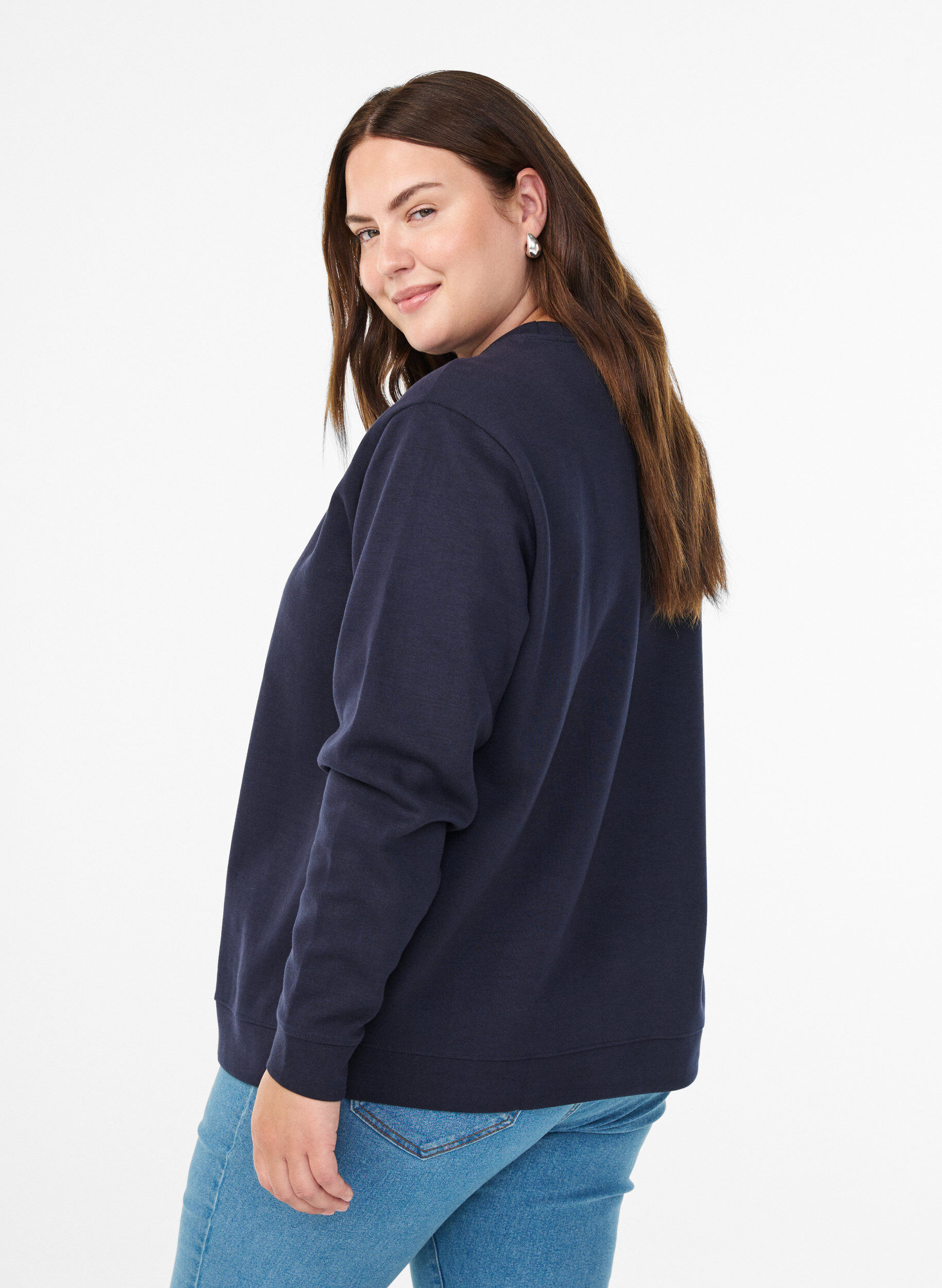 Zizzi FLASH - Sweatshirt med rund halsringning, Bl&aring;, Model image number 2