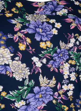 Kortärmad viskosklänning med mönster, Blue Flower AOP, Packshot image number 2
