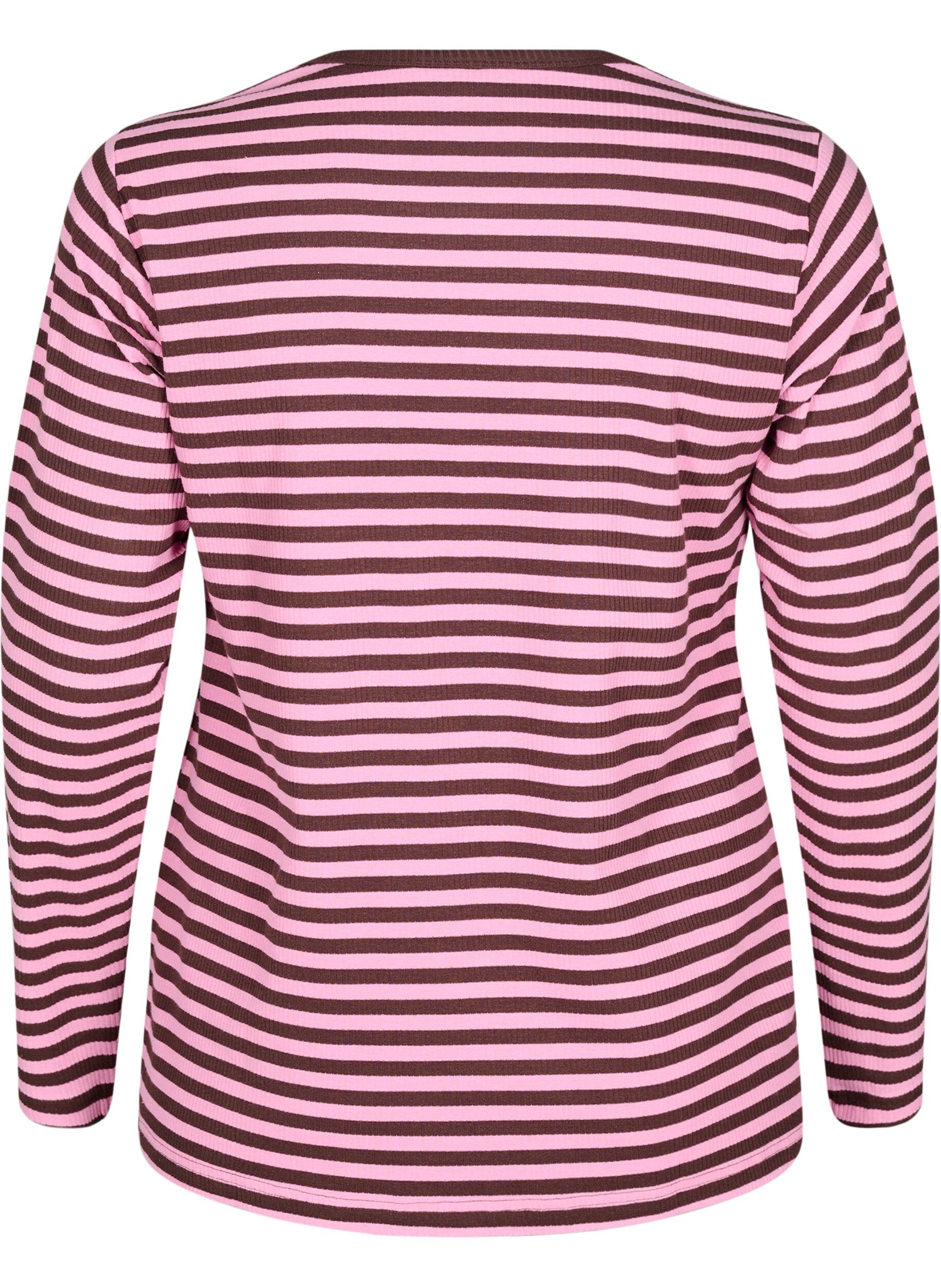 ZizziRandig blus med l&aring;nga &auml;rmar, Rosa, Packshot image number 1