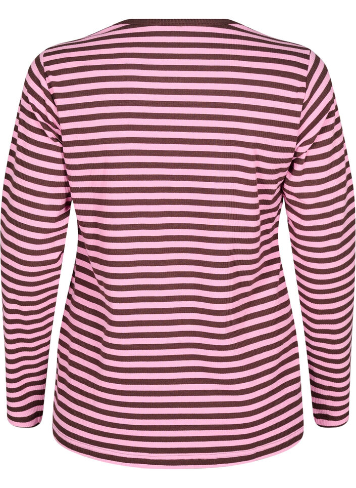 Randig blus med l&aring;nga &auml;rmar, Rosa, Packshot image number 1