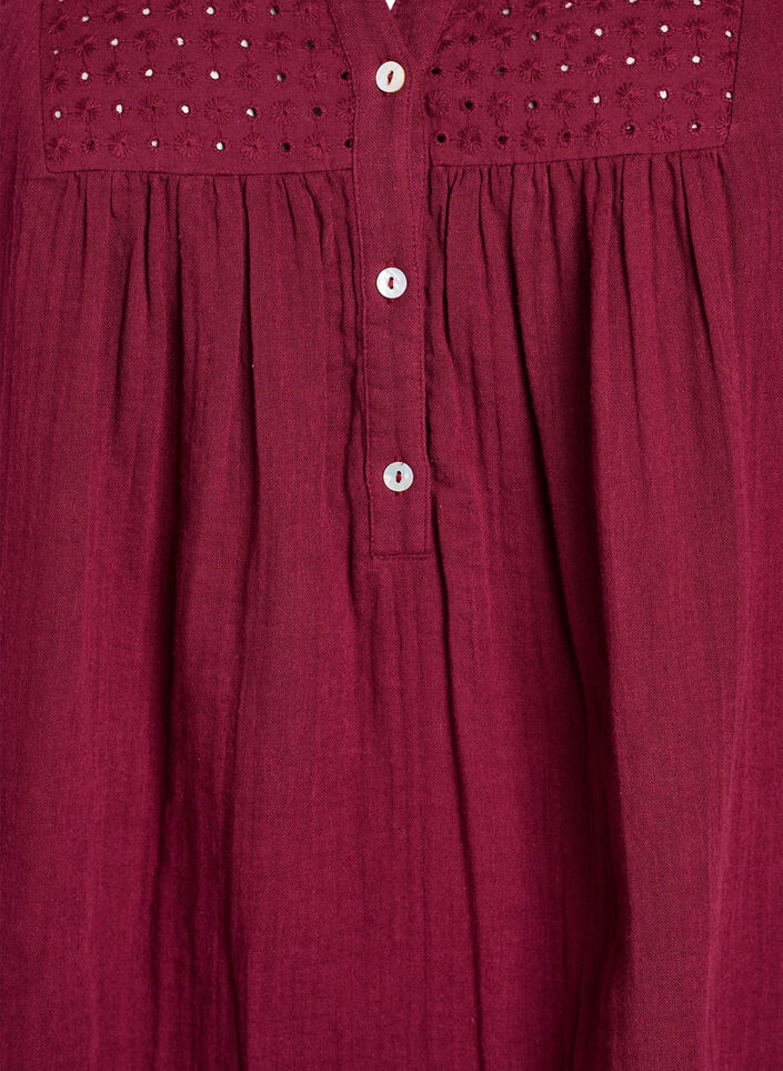 Tunika i bomullsmuslin med broderie anglaise, M&ouml;rk Bordeaux, Packshot image number 2