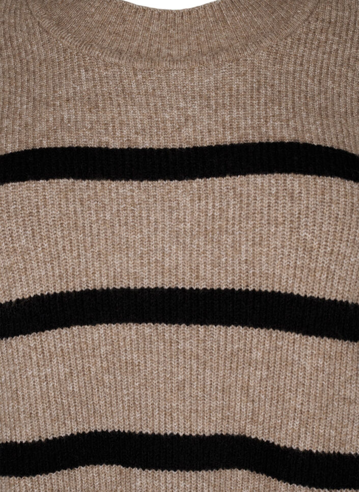 Långärmad stickad klänning med ränder, Desert Taupe Comb, Packshot image number 2