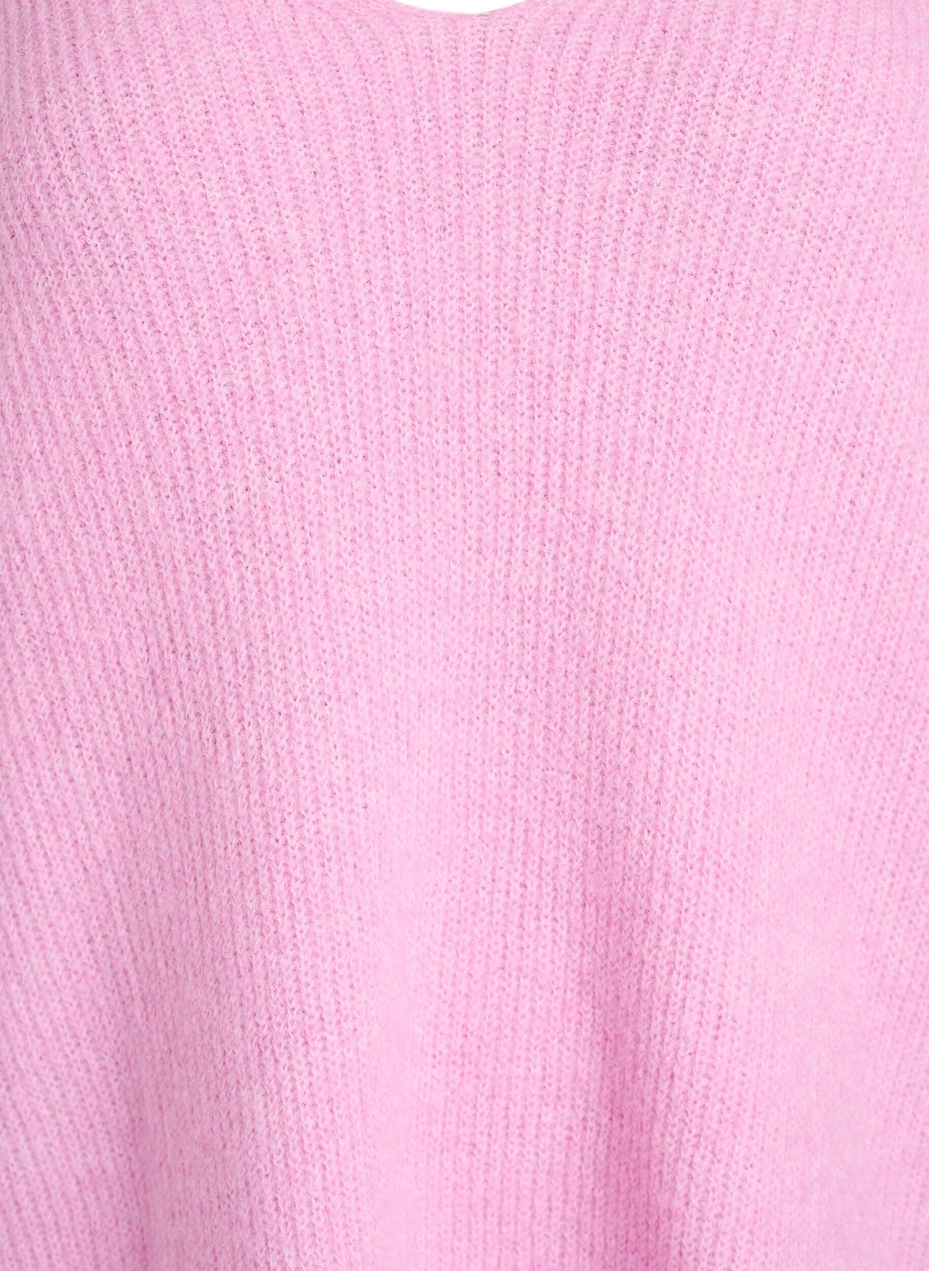 ZizziStickad blus med v-ringning och raglan&auml;rm, Rosa, Packshot image number 2