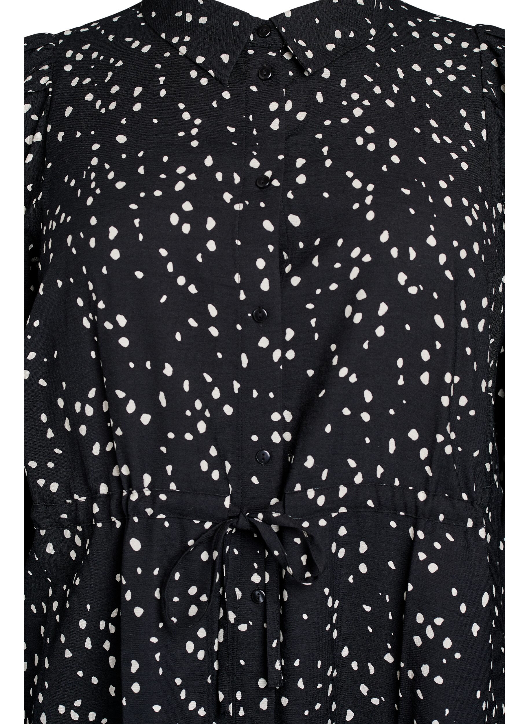 Zizzi Skjortkl&auml;nning med knytsk&auml;rp och m&ouml;nster, Svart, Packshot image number 2