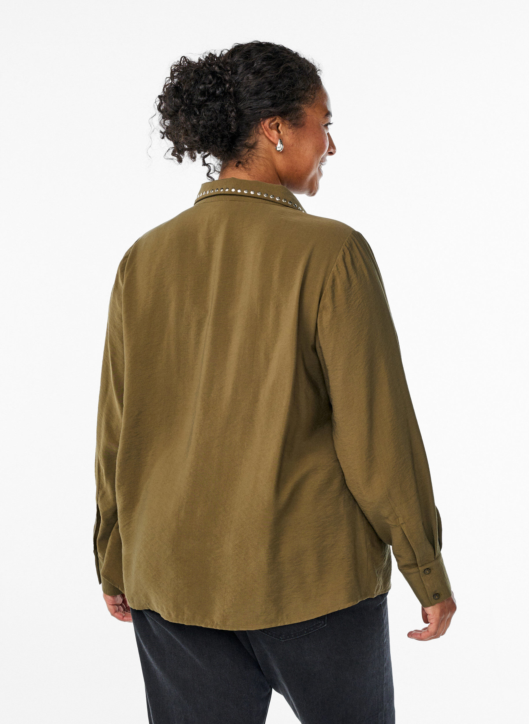 Zizzi Skjorta med nitar, Gr&ouml;n, Model image number 2