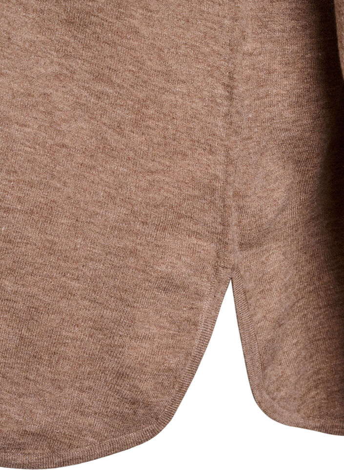 Stickad blus med rund halsringning och stickat mönster, Brun, Packshot image number 3