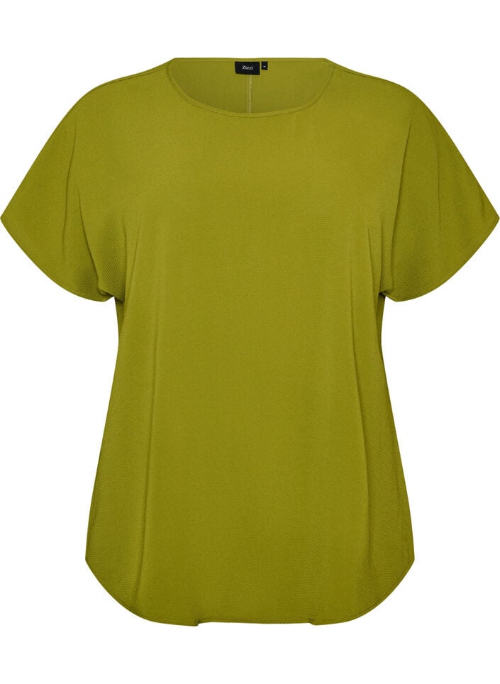 Blus med korta &auml;rmar och rund halsringning, Gr&ouml;n, Packshot image number 0