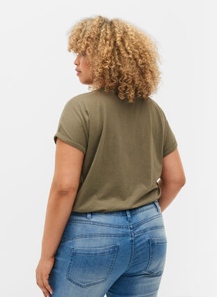 Kortärmad t-shirt i bomullsmix, Dusty Olive, Model image number 1