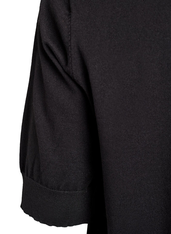 Finstickad blus med korta &auml;rmar, Svart, Packshot image number 3