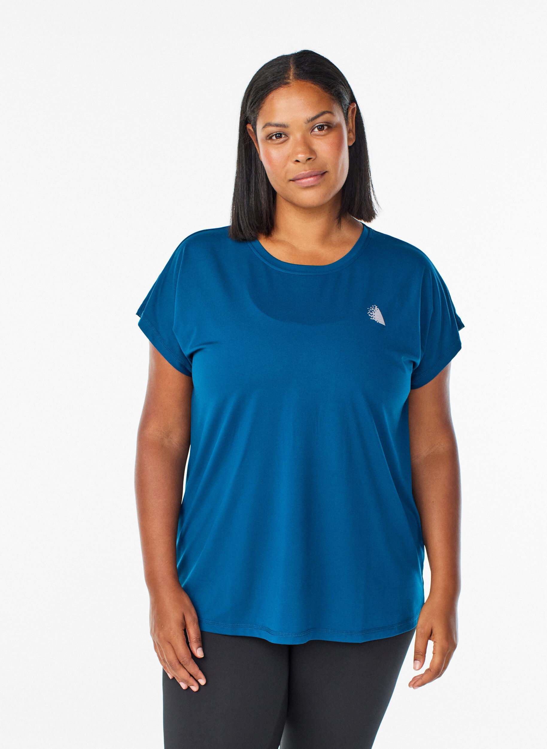 Enf&auml;rgad tr&auml;nings-T-shirt, Bl&aring;, Model