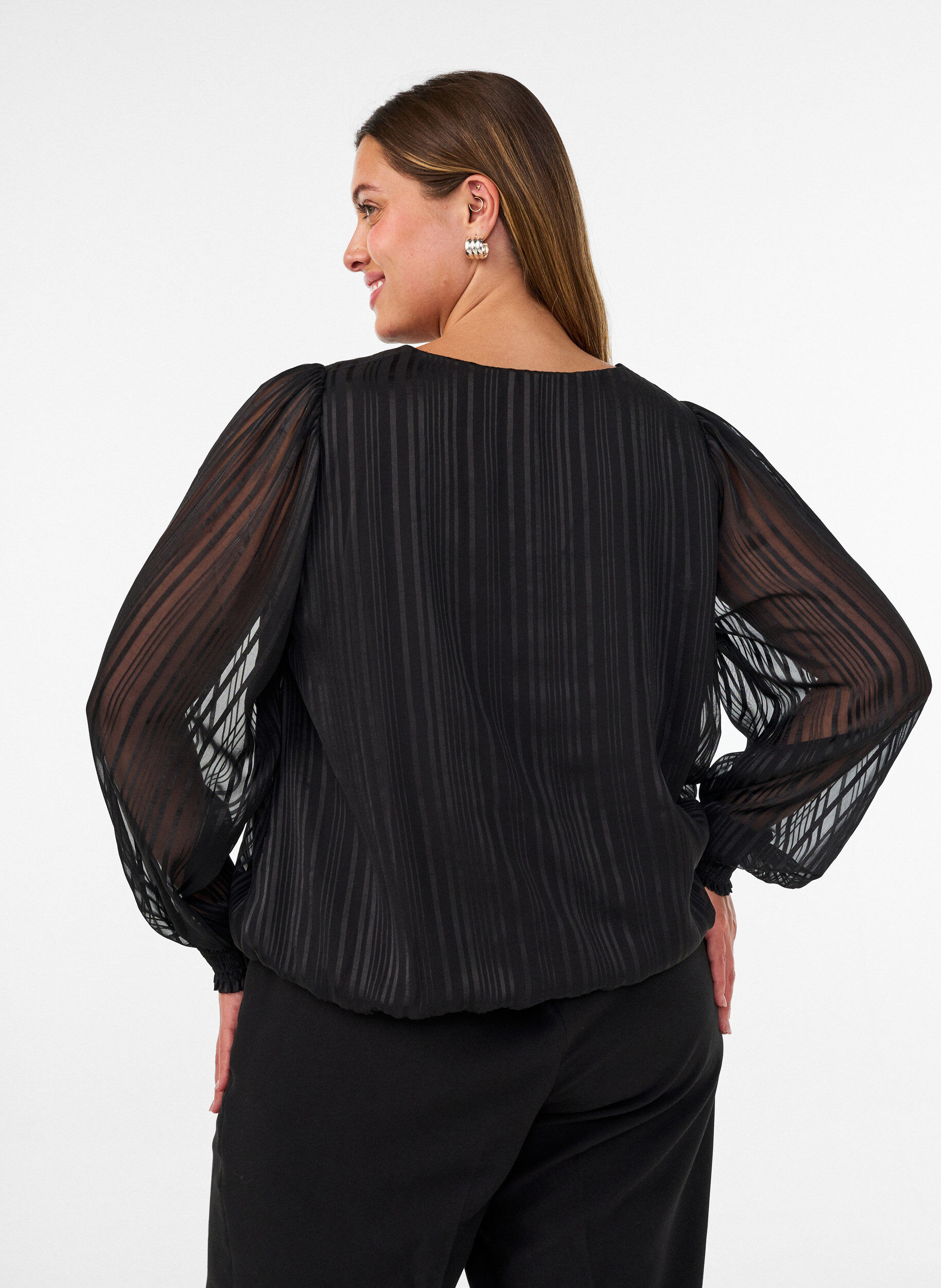 ZizziRandig blus med ballongform, Svart, Model image number 2
