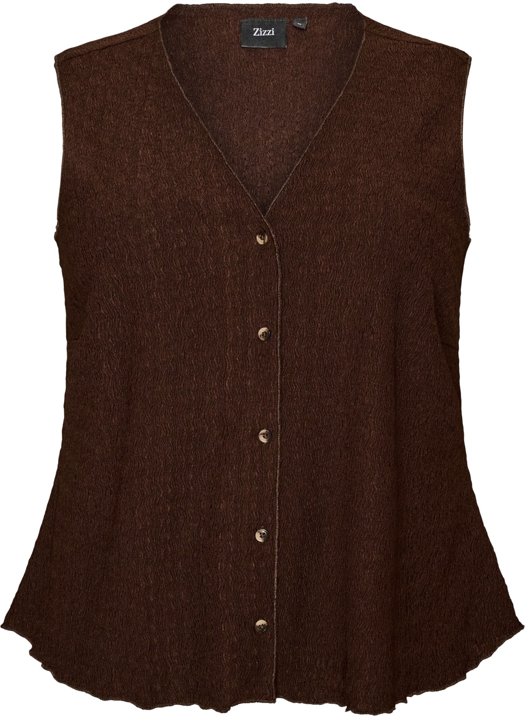 Zizzi&Auml;rml&ouml;s topp med v&aring;gig struktur och kn&auml;ppning, Brun, Packshot image number 0