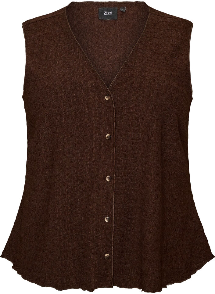 &Auml;rml&ouml;s topp med v&aring;gig struktur och kn&auml;ppning, Brun, Packshot image number 0