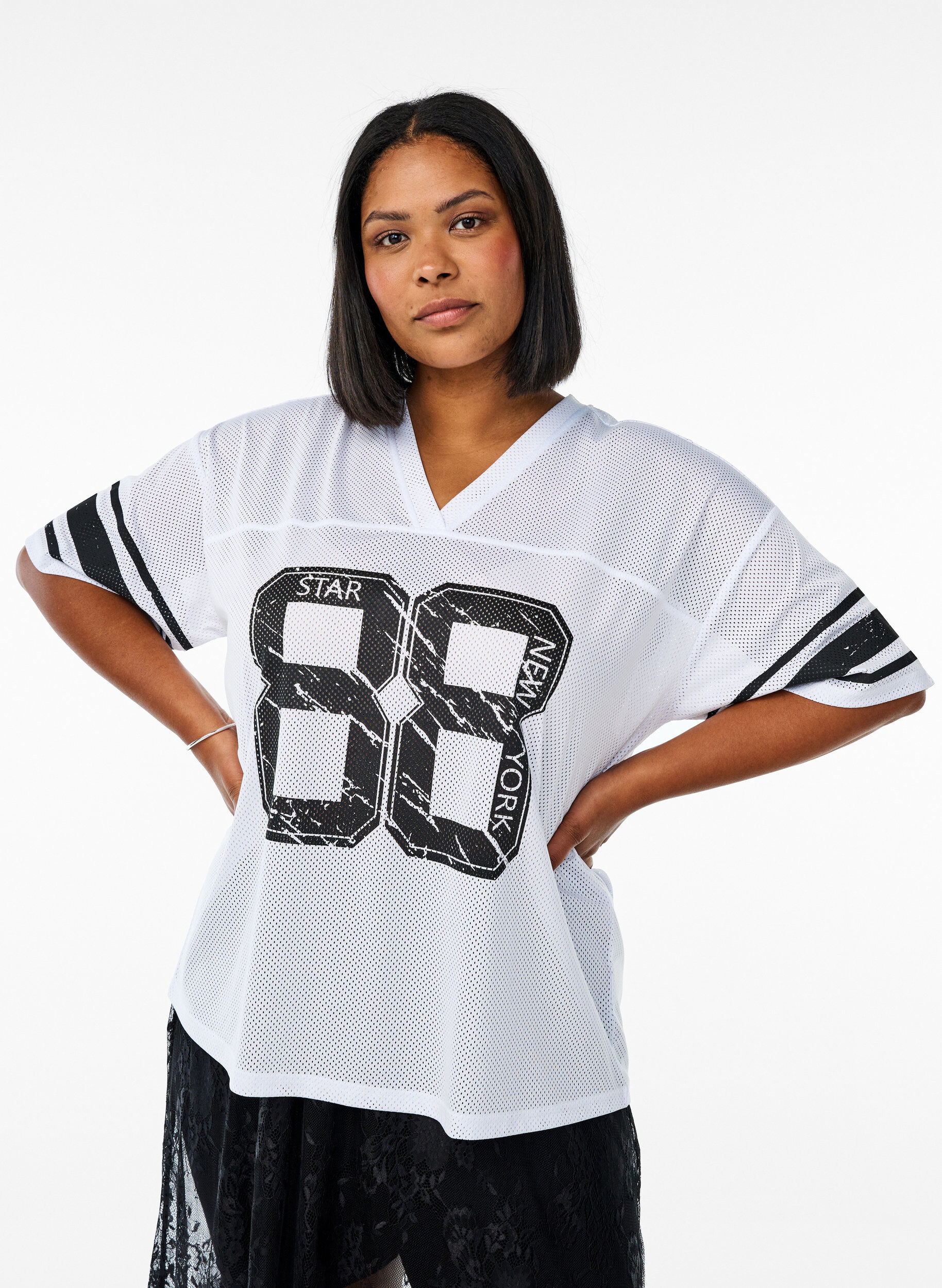 Zizzi Sportig t-shirt med tryck framtill, White, Model image number 0