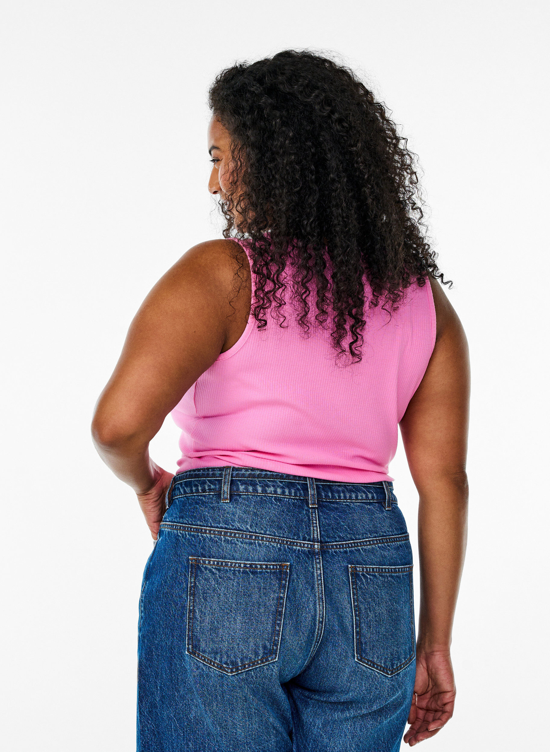 Zizzi Slimfit linne med strass, Rosa, Model image number 2