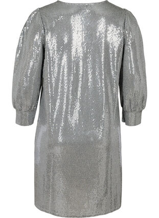 Paljettklänning med 3/4 ärmar och v-ringning, Silver, Packshot image number 1