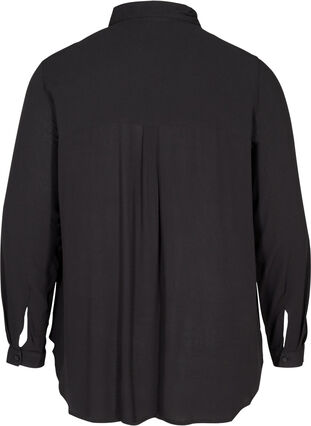 Viskosskjorta med bröstfickor, Black, Packshot image number 1